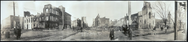 Panoramic image of the aftermath of the 1913 Dayton flood and fire.