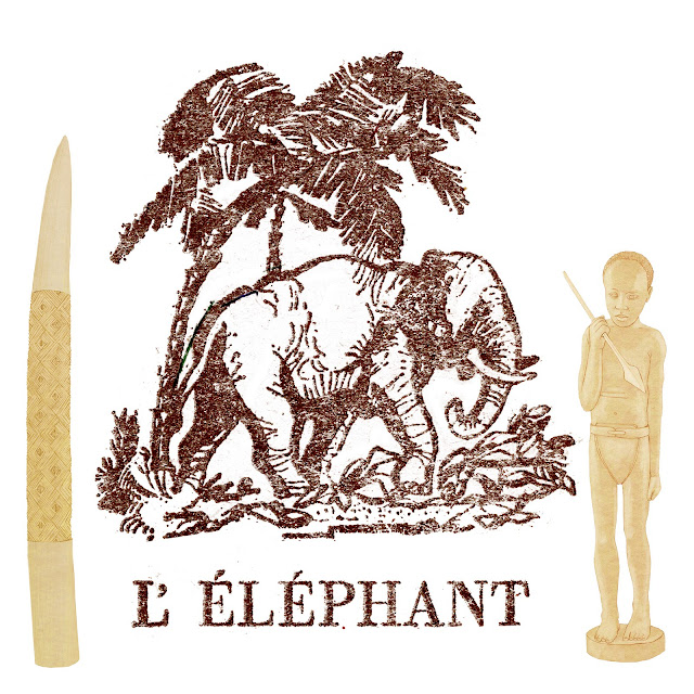  Antropologia, Africa, el elefante, figuras de marfil. colmillo, pigmeo, dibujo