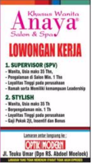 LOKER BANDAR LAMPUNG Anaya Salon & SPA