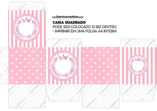 Cajas Cubo  de Corona Rosada para imprimir gratis.