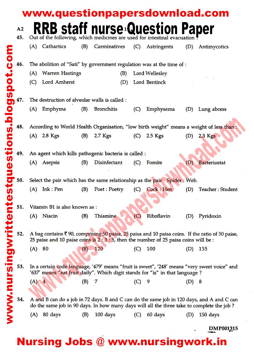 Staff Nurse Exam Question Paper 100 Questions