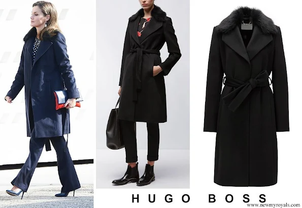 Queen Letizia wore Hugo Boss wool coat with fur collar