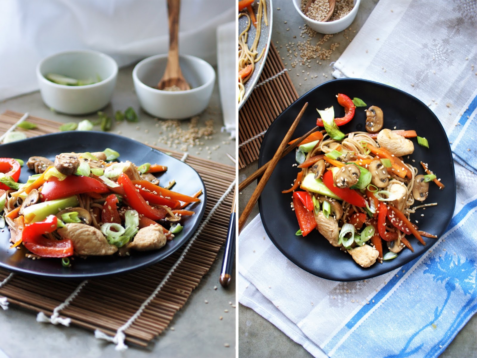 Lo Mein - Asiatische Nudelpfanne mit Hähnchen und Gemüse - Papilio Maackii
