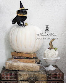 Decorating for Halloween in Black and White with Vintage, Milk Glass, Crows with Hats and more! from Donna ~ The Decorated House