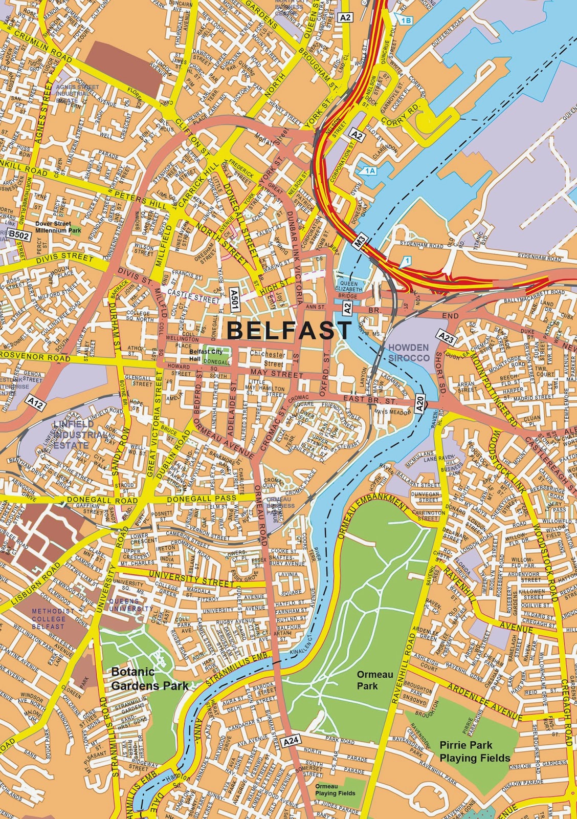 Excellent Street Map Of Belfast Northern Ireland 