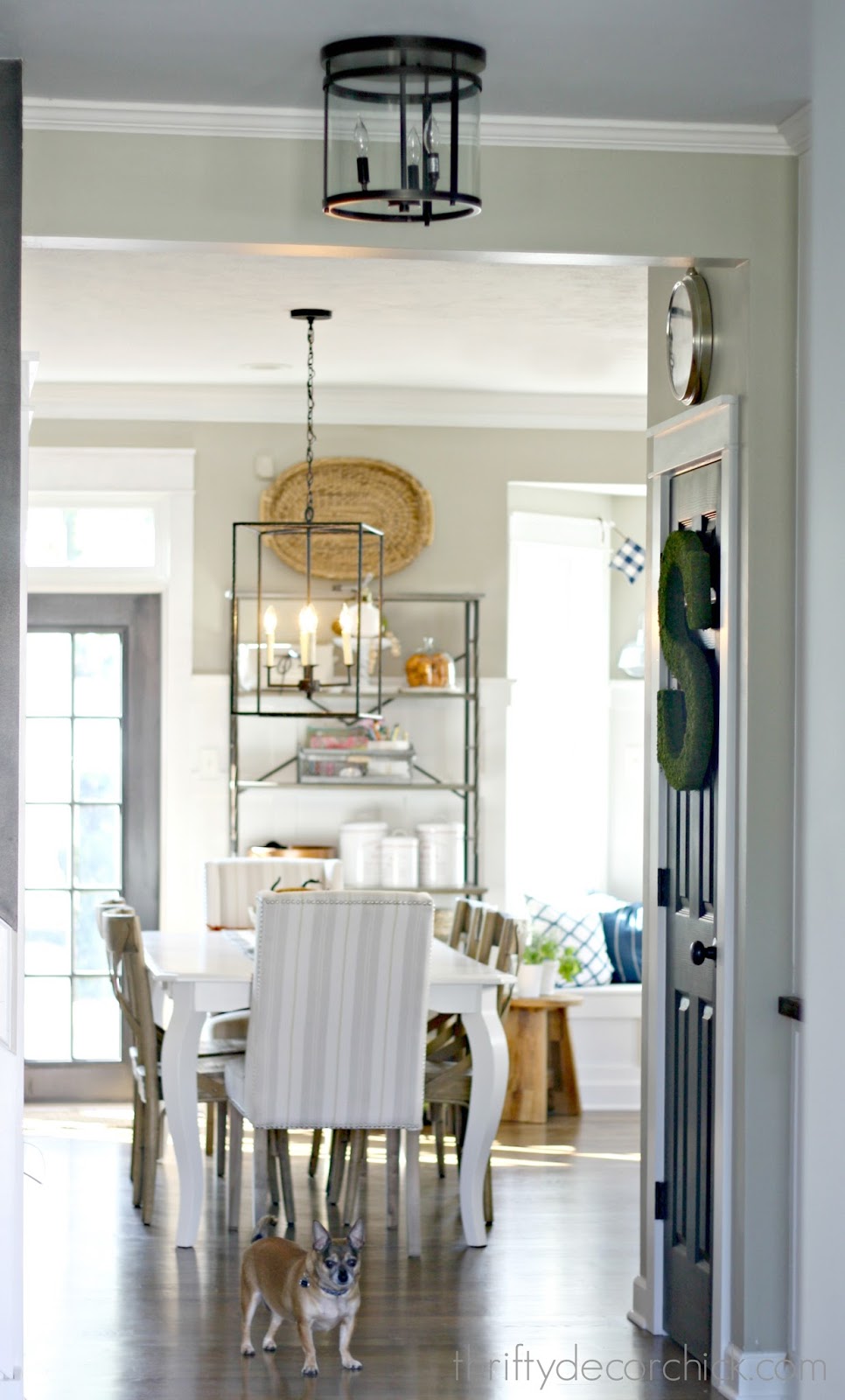 my pretty new light fixture in the kitchen from thrifty ballard designs pendant light