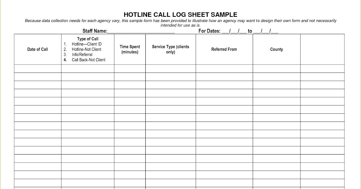 Printable call log templates in Excel