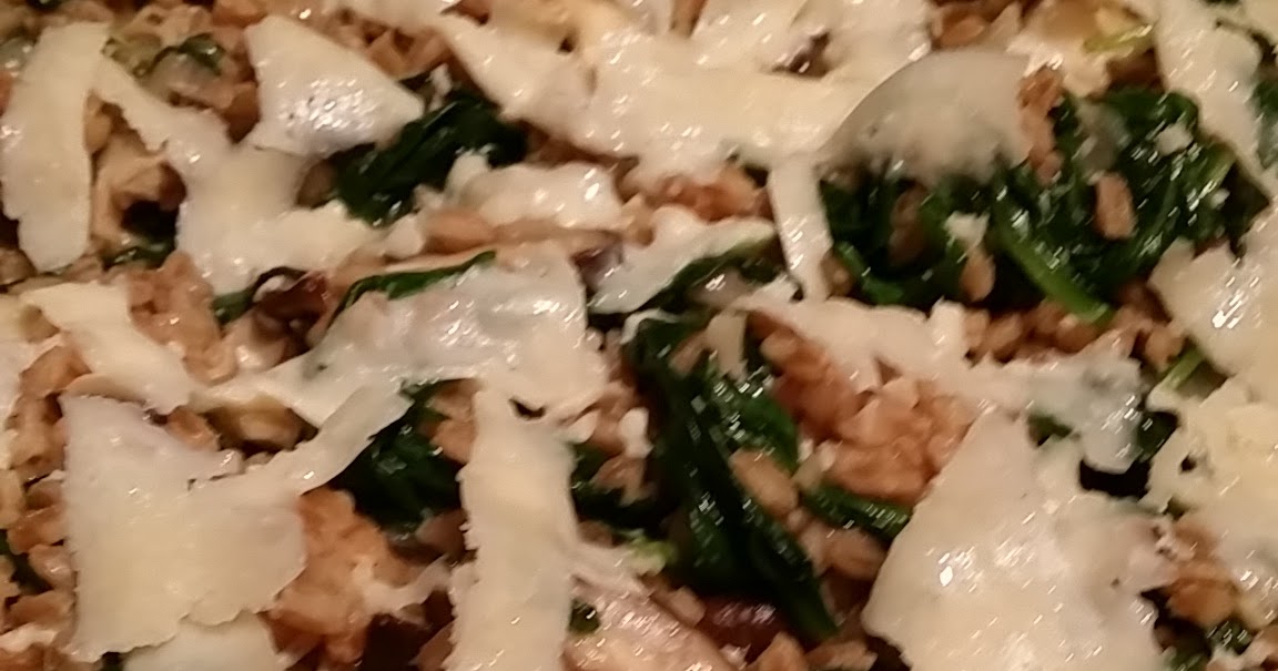 You Eat Like That Every Day? Shiitake and Spinach Farrotto