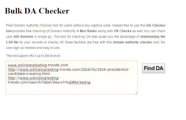 "DA checker for  incoming  link domain authority"