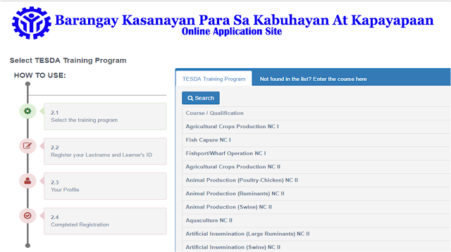 step 2. choose the course available for scholarship in tesda