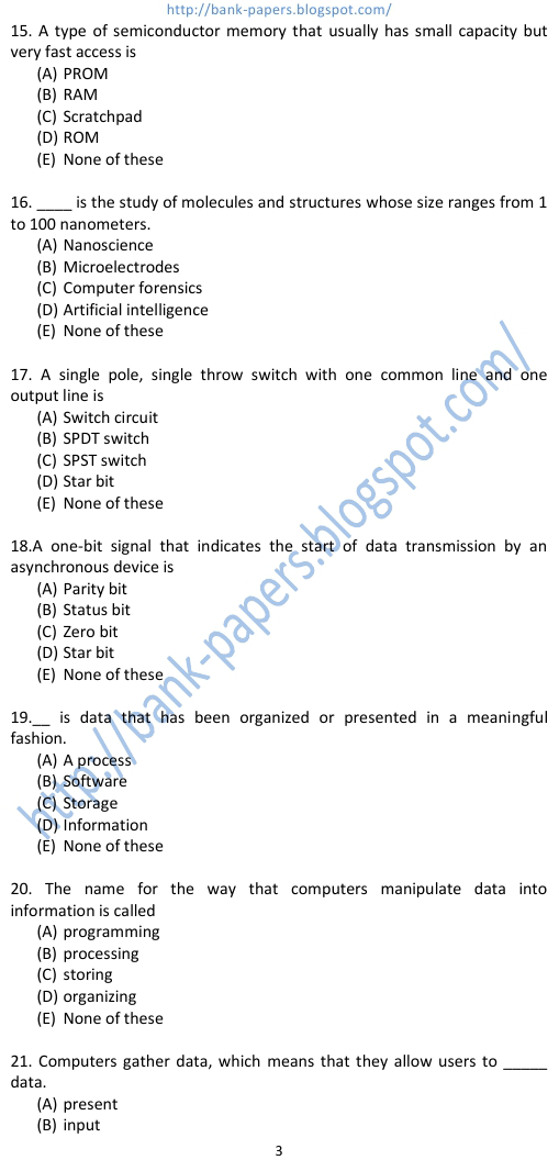 computer knowledge questions for bank po exams