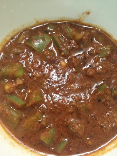 Capsicum Gojju,tamarind based curry,bell pepper,simla mirch