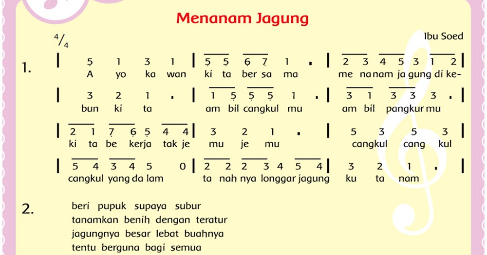 Lirik Lagu dan Not Angka “Menanam Jagung” Media Edukatif