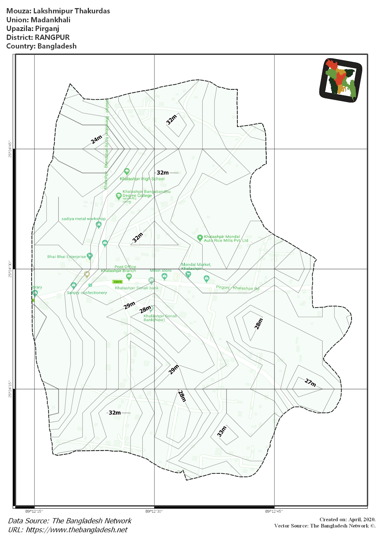 Map of Lakshmipur Thakurdas Mouza of Pirganj Upazila, RANGPUR Map of Lakshmipur Thakurdas Mouza of Pirganj Upazila, RANGPUR, Bangladesh.