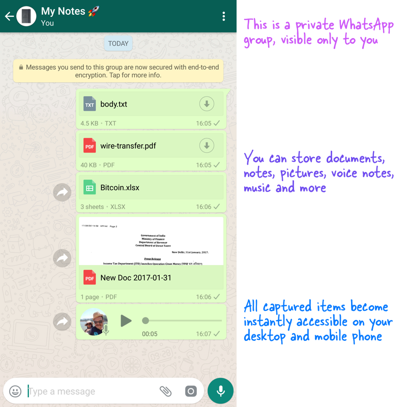 Using WhatsApp as a Private Store for your Documents and Notes
