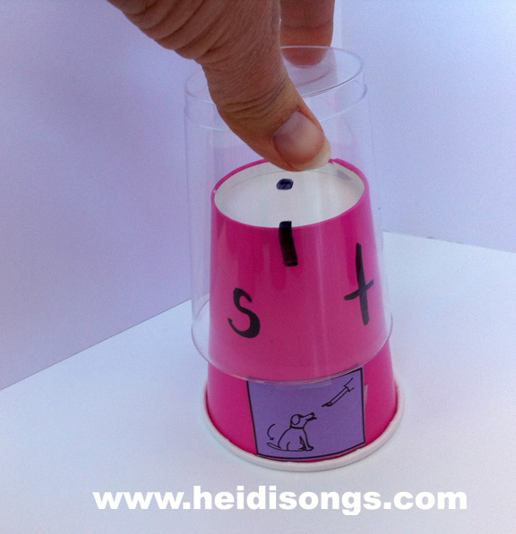 Middle Sound Cups! heidisongs, CVC, learning songs, sound blending, DIY, whole group, small group