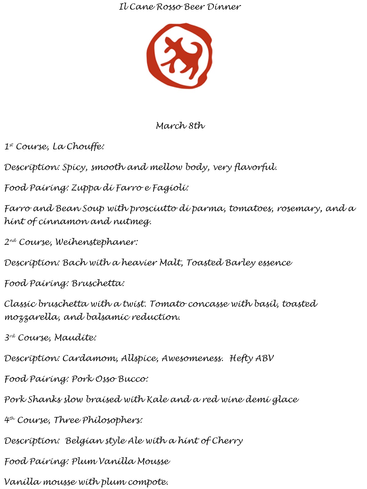 Dallas Beer Snobs DBS/Il Cane Rosso Beer Dinner