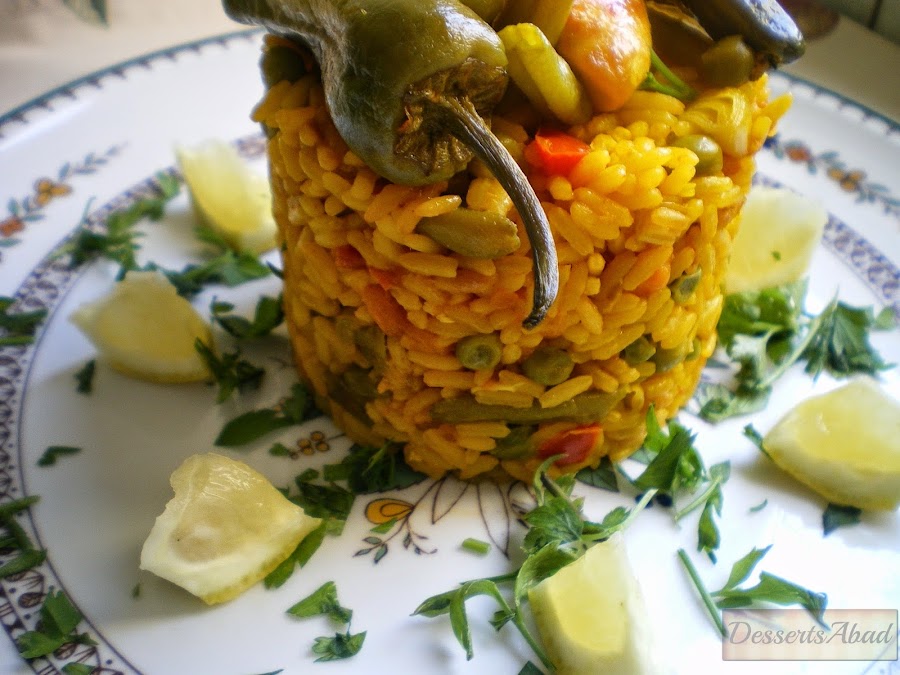 Arroz con pollo y pimientos de Padrón
