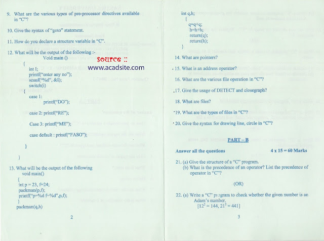 Programming in C question Paper
