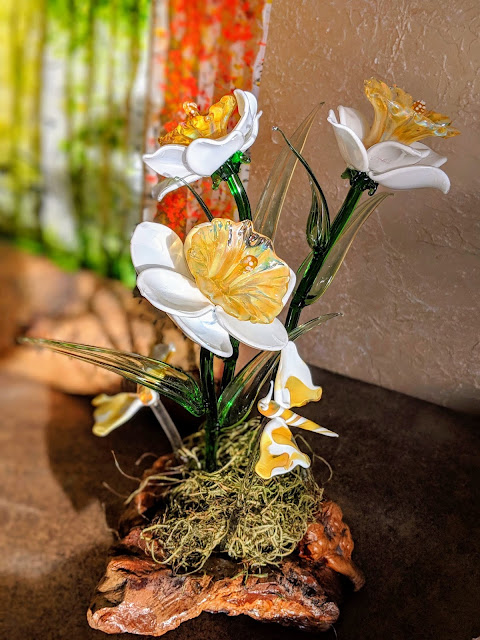 Blown Glass Daffodils and Butterflies
