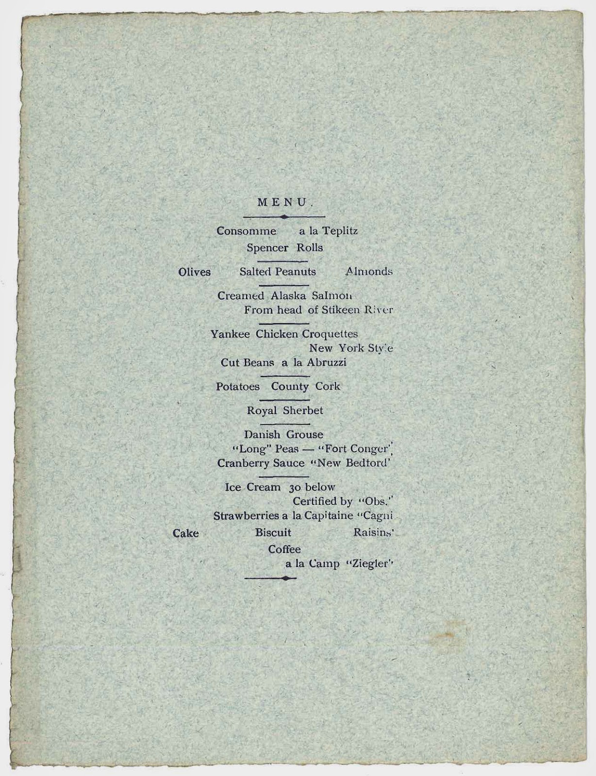 A printed menu.