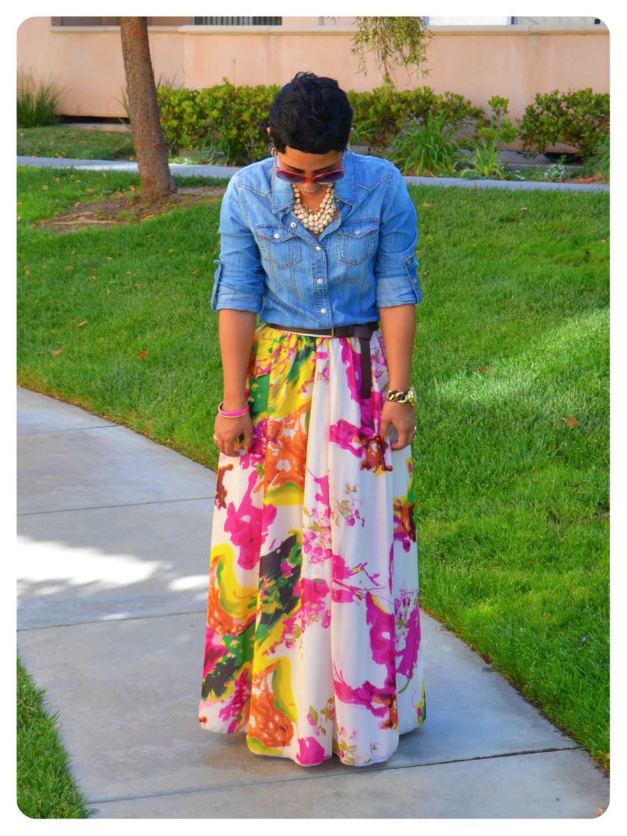 OOTD DIY Watercolor Maxi Skirt & Denim Shirt + New Recipe Fashion