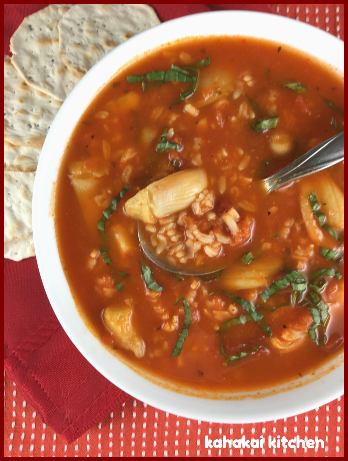 Kahakai Kitchen Nigella Lawson's Tomato & Rice Soup (With Artichoke Hearts & Fresh Basil