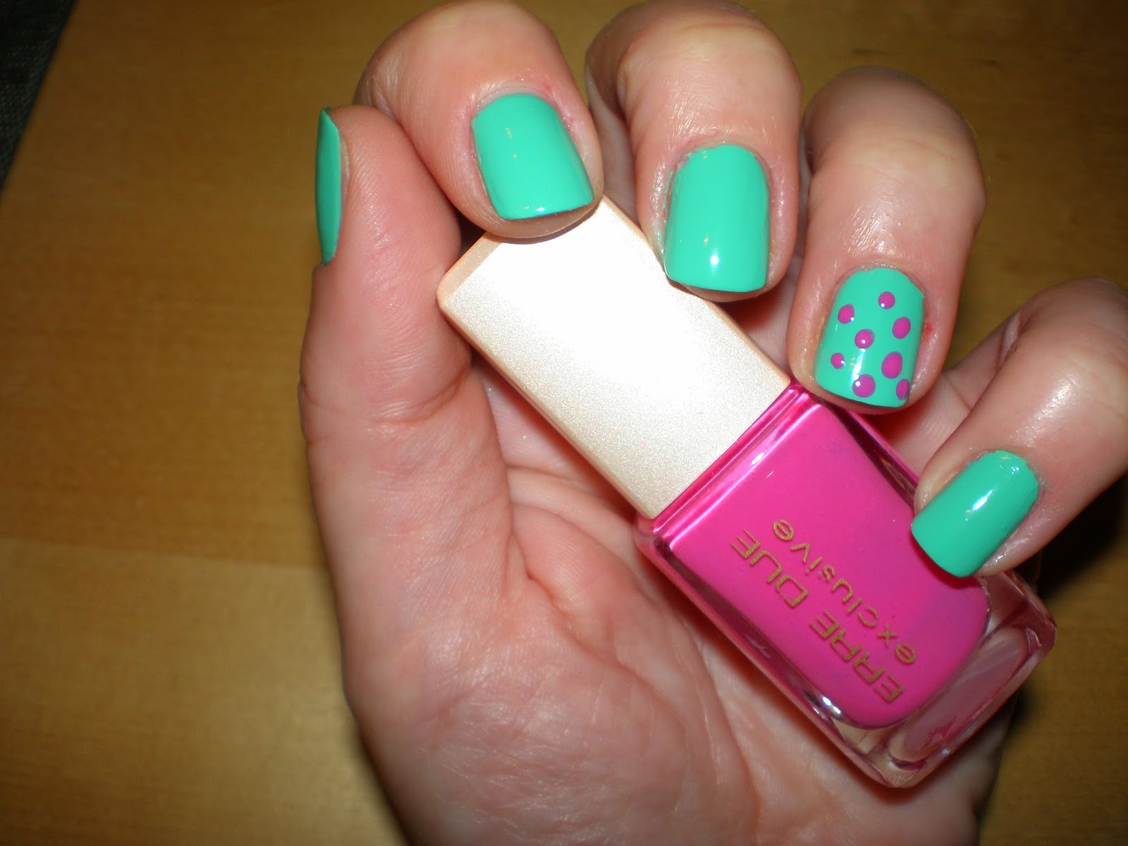 Manicure using Jessica Dynamite Teal and polka dots made using Erre Due #117