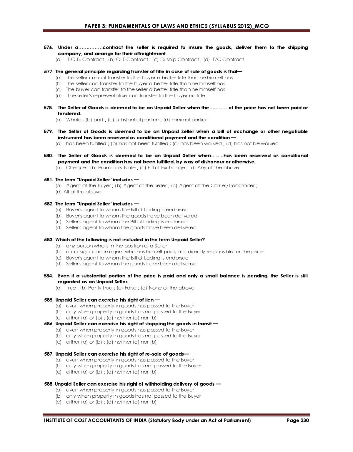 KNOWLEDGE FOR ALL MCQs FUNDAMENTAL OF LAWS AND ETHICS FOR FOUNDATION