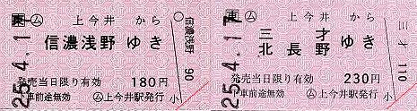 上今井駅　常備軟券乗車券1　一般式