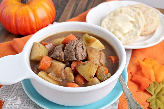Stay warm & cozy this fall with this hearty & flavorful Slow Cooker Pumpkin Ale Beef Stew.