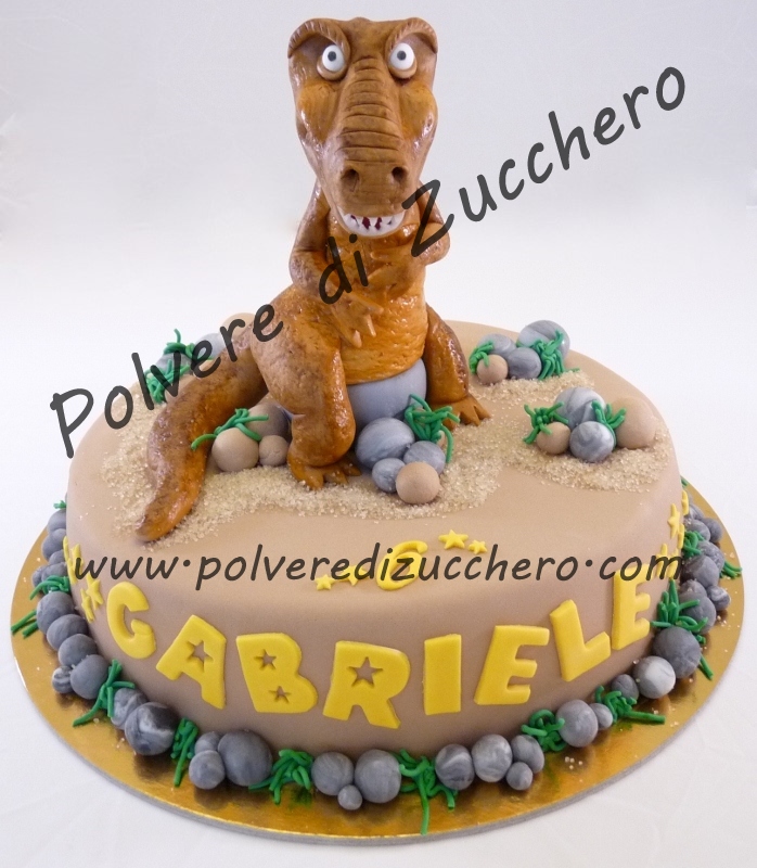 Torta decorata: il terribile dinosauro!!  Polvere di Zucchero:cake design  e sugar art.Corsi decorazione torte,cupcakes e fiori.Shop on line