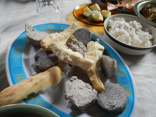 Dalo (round) and Casava (long) root vegitables prepared in the lovo earth oven.