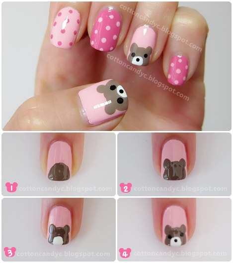 Cotton Candy Blog: Bear and Polka Dots Nail Art {How To}