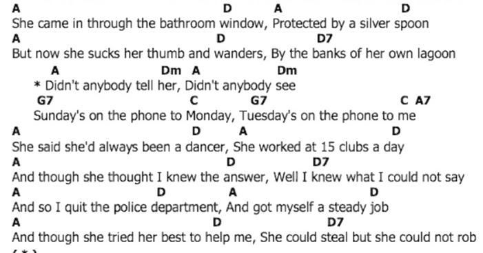 คอร์ดเพลง By The Himalaya: Chords and lyrics She Came In Through The Bathroom Window The Beatles