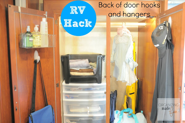 RV Hack -use vertical space on back of closet doors with hooks ::OrganizingMadeFun.com