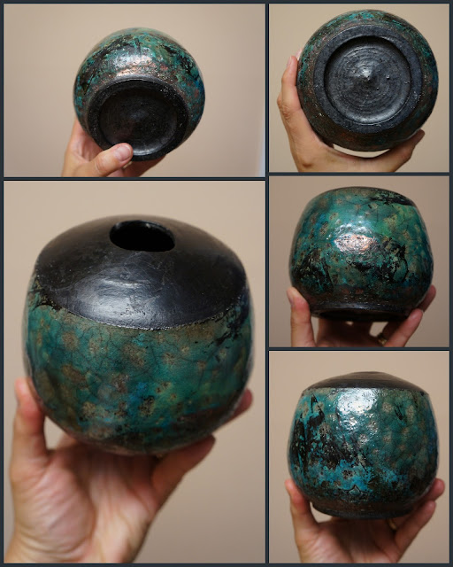 Glazed raku pottery vessel / vase / pot.