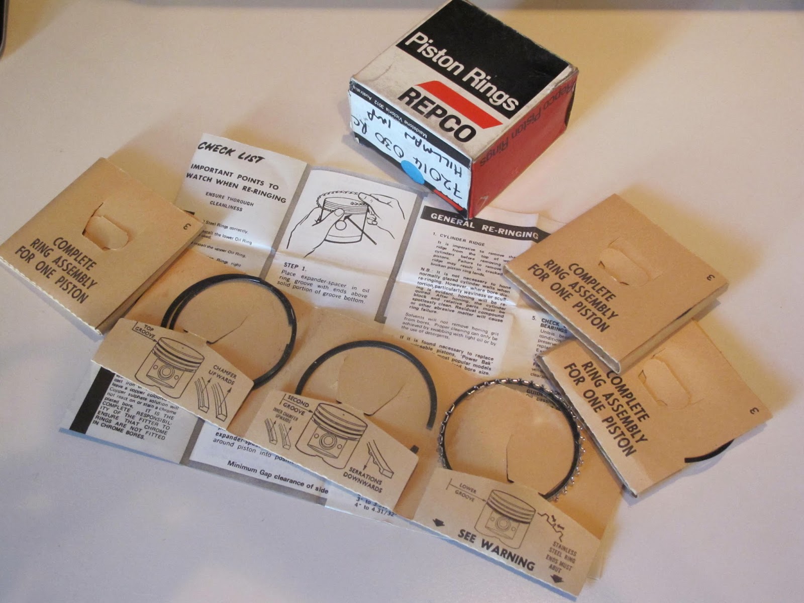 CKD Boats Roy Mc Bride Hillman Imp piston ring sets by Repco