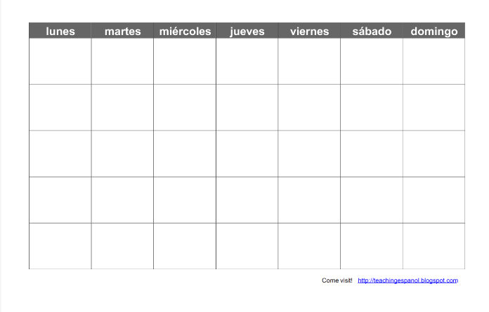 Teaching Español Print A Blank Spanish Calendar