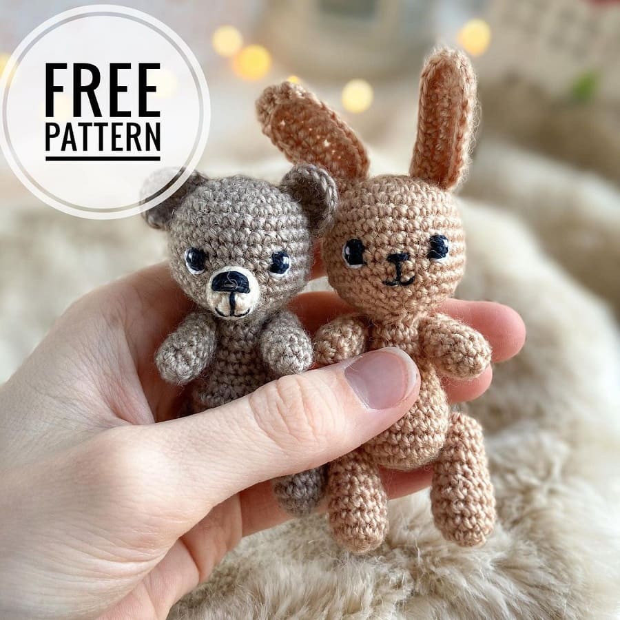 Tiny bear and bunny amigurumi