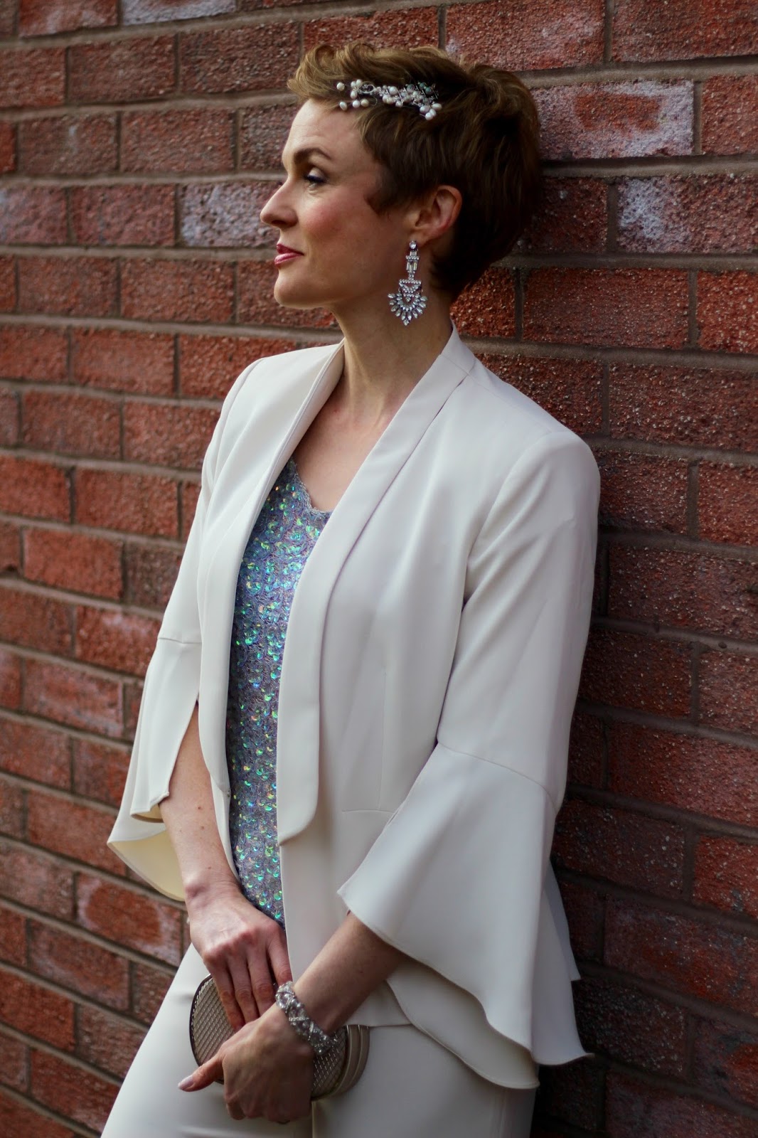 Cream suit and Sparkles | Wedding Bride Trouser Outfit, over 40