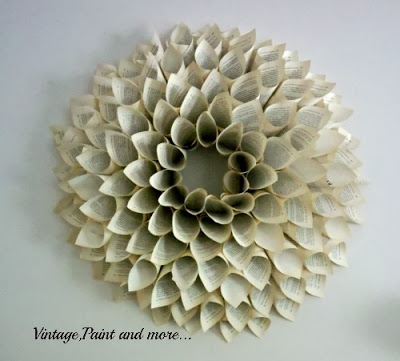 diy wreath made with book pages