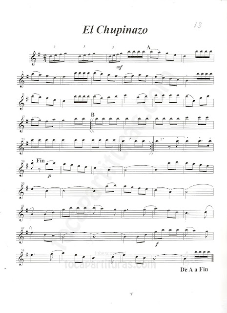  Partitura de El Chupinazo  como pasó de Saxofón Alto (Sheet Music for Alto Sax) Pasodoble
