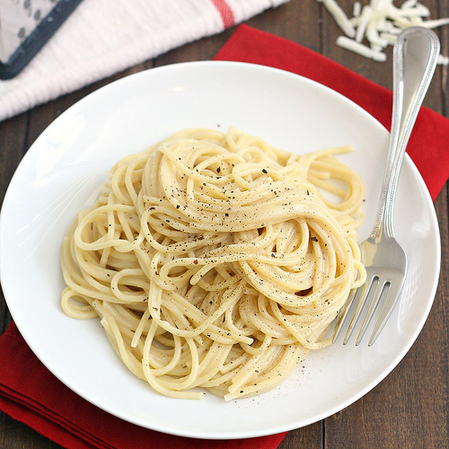 Pasta with Pecorino Romano and Black Pepper mimosa crochet
