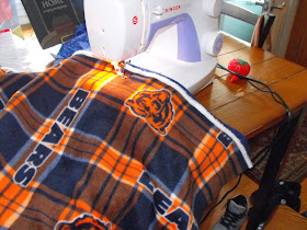 sewing a Chicago Bears blanket