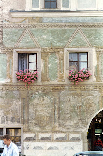 detail of the wall with a painted decoration, telc