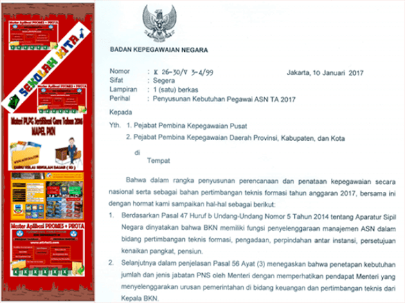 Surat Resmi Bkn Perihal Penyusunan Kebutuhan Pegawai Asn Tahun 2017