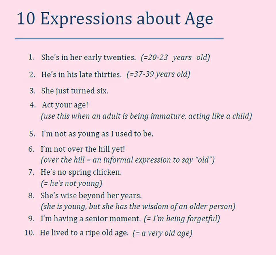 Complete these expressions. Age в английском языке. Expression в английском. Age Vocabulary. Возраст на английском.
