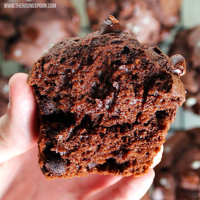 Double Dark Chocolate Chip Muffins with Sea Salt (Naturally Sweetened, Real Food Recipe)