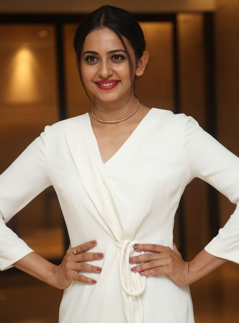 Tollywood Actress Rakul Preet Singh Photos In White Dress At Teach For Change Event